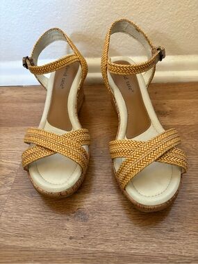 David Tate Braided Tan Wedge Sandals with Ankle Strap - 8.5 W